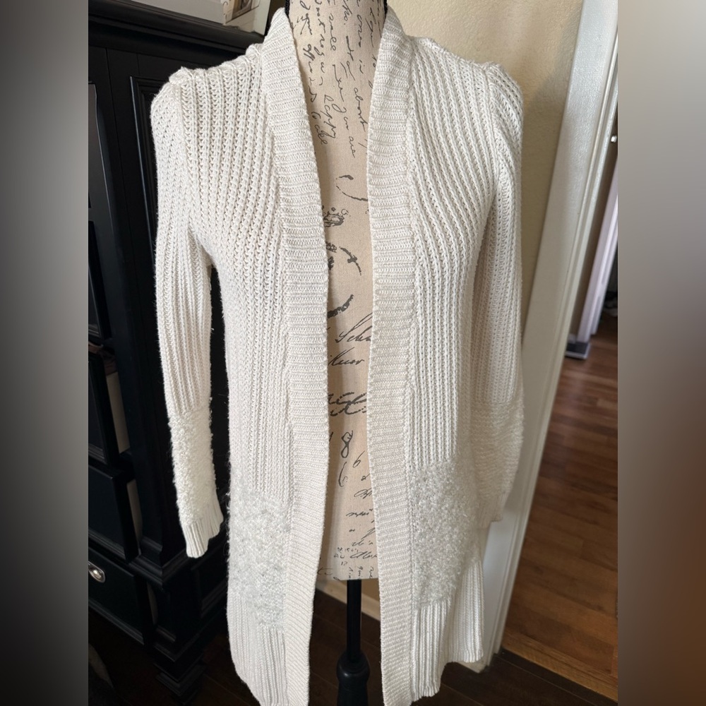 LOFT Cream Textured Open-Front Cardigan